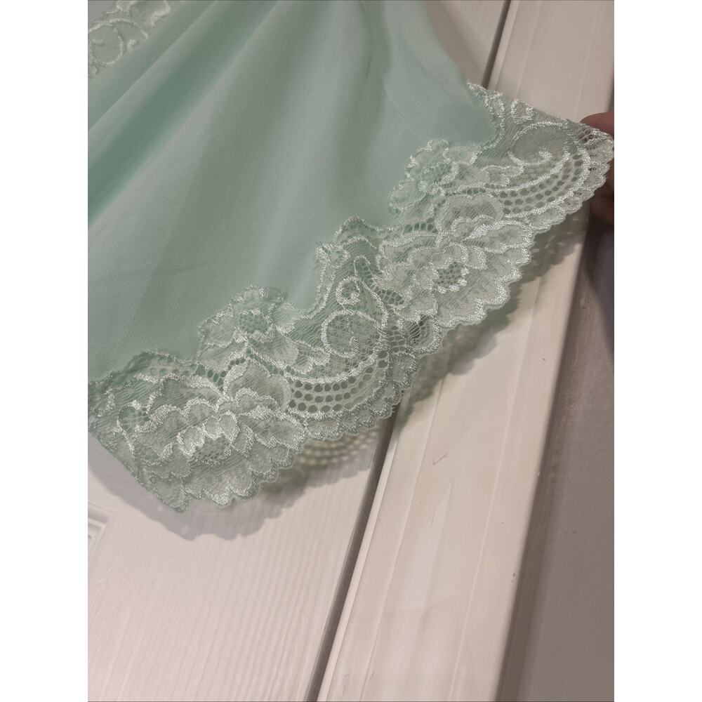 VTG Cinema Etoile Seductivewear Mint Green Chiffon Lace Trim Robe EUC - Picture 3 of 11